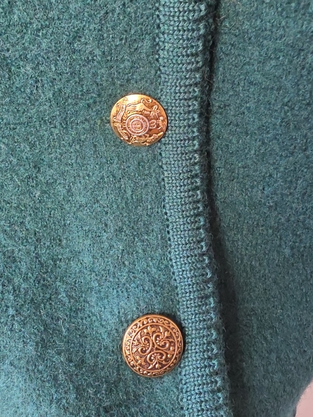 ALEXANDRA BARTLETT 100% Wool Green‎ Gold Tone Button VTG 80s Cardigan Sweater L - Picture 9 of 9